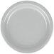 A close-up of a white paper plate with a round edge.