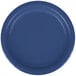 A close-up of a navy blue paper plate.