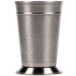 A silver Libbey stainless steel mint julep cup with a pattern on it.