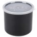 A Carlisle black SAN plastic crock with a clear lid.