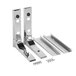 A pair of stainless steel tubular tray slide drop brackets.