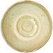 A close up of a white Carlisle melamine dip bowl with a brown rim.