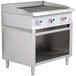 A stainless steel Cooking Performance Group gas radiant charbroiler with knobs on a cabinet base.