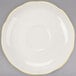 4 1/2" Ivory (American White) Scalloped Edge China Saucer with Gold Band - 36/Case Main Thumbnail 1