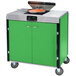 A green Lakeside mobile cooking cart with an induction burner on top.