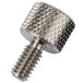 A stainless steel screw with a hex head.