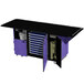 A black and purple Lakeside mobile breakout dining cart with a black top.