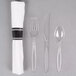 Visions 17" x 17" White Pre-Rolled Linen-Feel Napkin and Clear Heavy Weight Plastic Cutlery Set - 100/Case Main Thumbnail 2