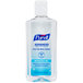 A bottle of Purell Advanced hand sanitizer on a counter.