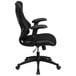 A Flash Furniture black mesh high-back office chair with black padded arms and wheels.