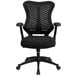 A Flash Furniture black mesh office chair with arms and wheels.