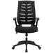 A black office chair with mesh back and flip-up arms.