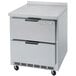 A Beverage-Air stainless steel worktop freezer with two drawers.
