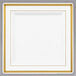 A Fineline Silver Splendor white plastic square plate with gold bands.