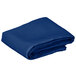 A folded royal blue Intedge table cover.