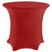 A red Snap Drape contour spandex table cover on a round table.