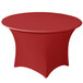 A crimson Snap Drape spandex table cover on a round table.