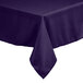 A purple rectangular table cover with a white hem on a table.