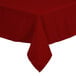 A red Intedge rectangular table cover on a table with a white background.