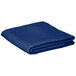 A folded royal blue Intedge square table cover.