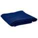 A folded royal blue Intedge cloth table cover.