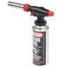A Chef Master red and black butane torch canister with nozzle.