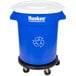A blue Continental Huskee trash can with wheels.