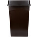 A brown rectangular Continental wall hugger trash can and drop shot lid.
