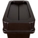 A brown rectangular Continental wall hugger trash can with a brown Drop Shot lid.