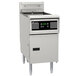 A white Pitco Solstice electric floor fryer with a black digital control panel.