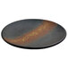 A close-up of a black and brown 10 Strawberry Street Whittier Nagoya stoneware plate with a brown and orange stripe.