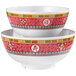 Two GET Dynasty Longevity melamine bowls with oriental designs.