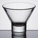 A clear Libbey martini glass with a short stem and black rim.