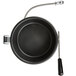 A black pan with a metal handle.