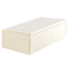 A white 1 lb. gold linen candy box with a lid.