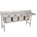 A stainless steel Advance Tabco 4-compartment sink with right drainboard.