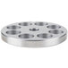 A stainless steel Globe #22 meat grinder plate with eight holes.
