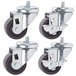 A set of 4 black stem casters with steel wheels.