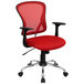 Flash Furniture H-8369F-RED-GG Mid-Back Red Mesh Office Chair with Arms, Padded Seat, and Chrome Base Main Thumbnail 1