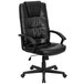 A Flash Furniture black leather executive office chair with padded arms and wheels.