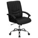 Flash Furniture BT-9076-BK-GG Mid-Back Black Leather Manager's Office Chair with Chrome Finished Base Main Thumbnail 1