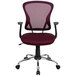 A burgundy Flash Furniture office chair with black arms and a chrome base.