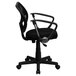 A Flash Furniture black mesh office chair with arms.