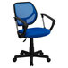 A blue and black Flash Furniture mid-back office chair with mesh and a swivel base.