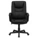 A Flash Furniture high-back black leather office chair with arms and wheels.