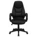 A Flash Furniture high-back black leather office chair with armrests and wheels.