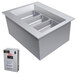 A Hatco drop-in cold food well with a slanted stainless steel pan over a rectangular container.