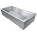 A silver rectangular metal Hatco drop-in cold food well with a drain.