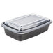 A black Genpak plastic container with a lid.