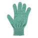 A green San Jamar cut resistant glove on a white background.
